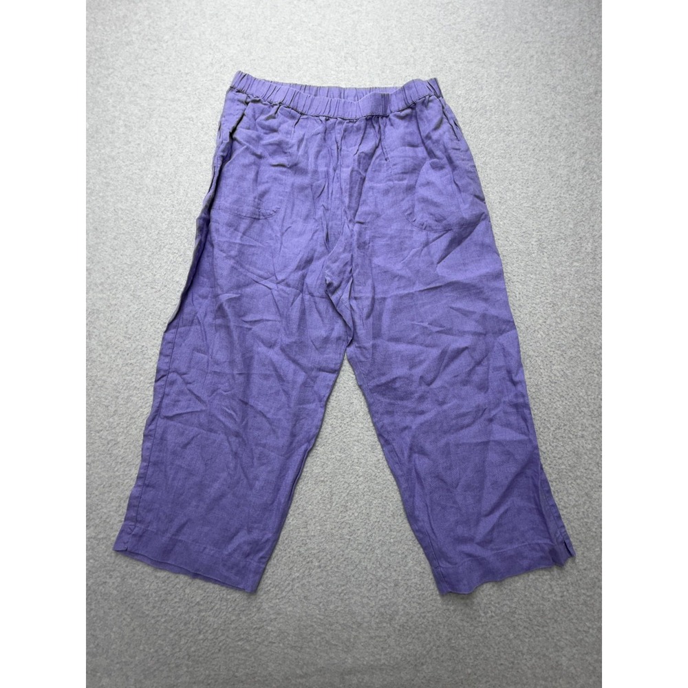 Chico's Linen Capri‎ Pants Womens 3 Purple Straight Leg Elastic Waist Pockets